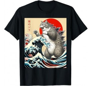 Catzilla Cat Japanese Art Funny Cat Gifts For Men Women Kid T-Shirt